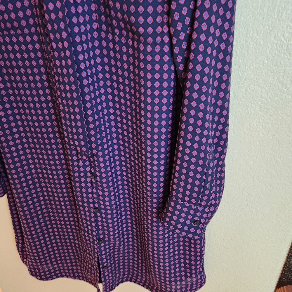 Express Purple Geometric Button Down Long Sleeve Shirt Dress Medium - Picture 4 of 9